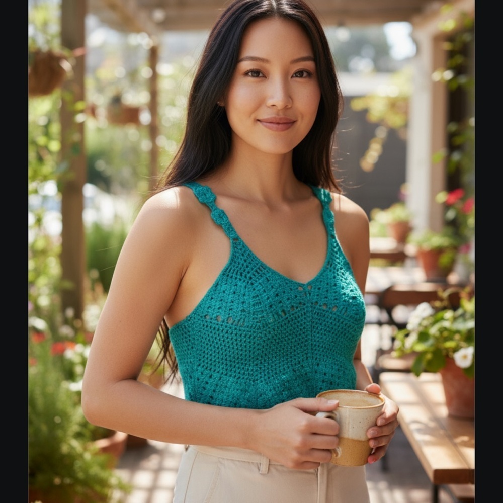 Rebellion Again XL Blue Cropped Tie Front Tank Top​​